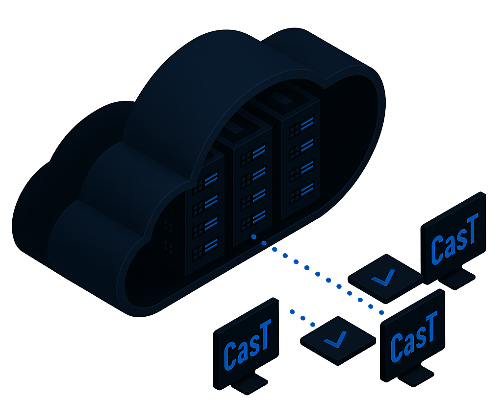 Cloud with servers and computers